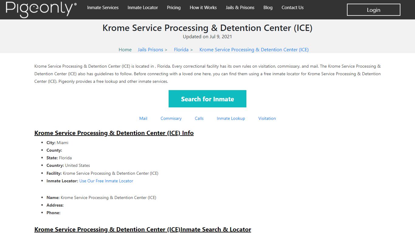 Krome Service Processing & Detention Center (ICE) - Pigeonly